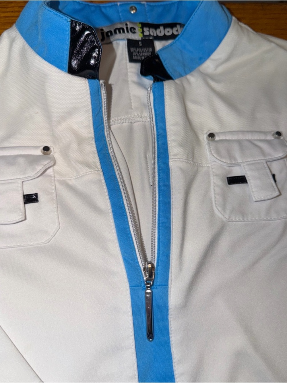 Jamie Sadock 1/4 Zip Golf Tennis Shirt Short Sleeve SMALL White/blue  Performanc